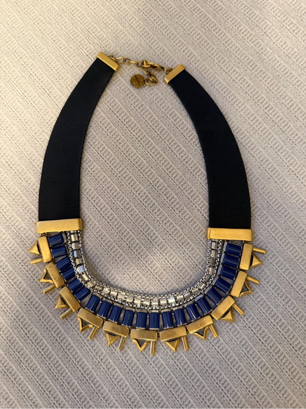Stella & Dot Gold and Navy Spike Bib Necklace